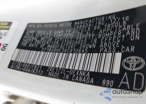 2017 Toyota Corolla Le from USA, damaged, VIN 2T1BURHE3HC810645